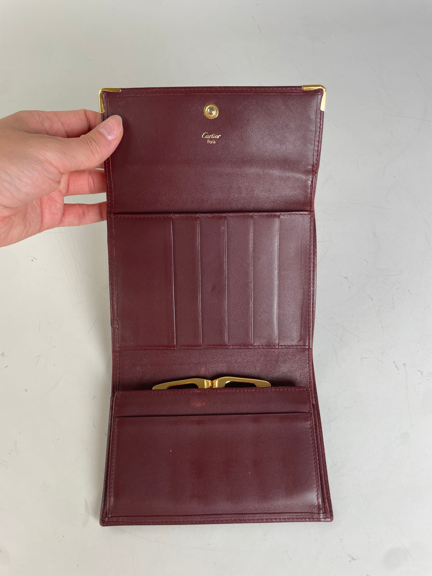 Vintage Cartier Leather Wallet Burgundy Gold Clasp