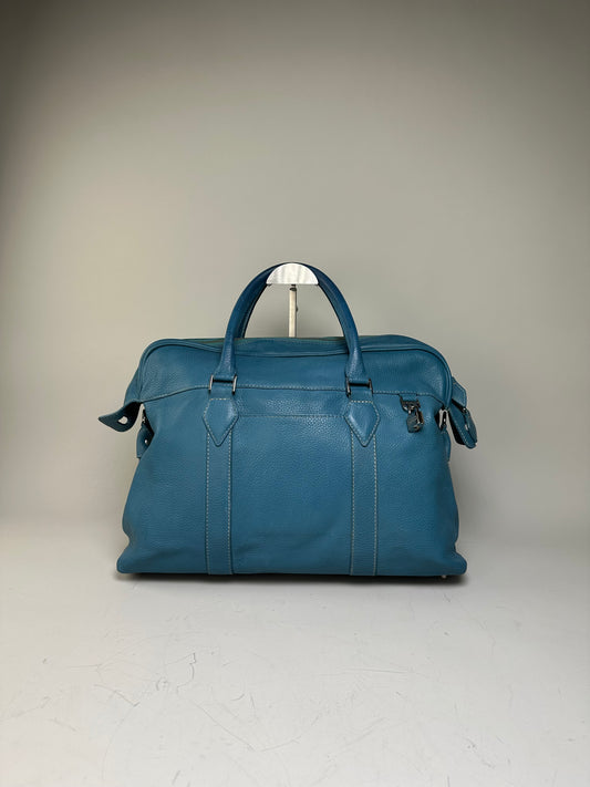 Vintage Destinys Textured Leather Duffle Bag Light Blue