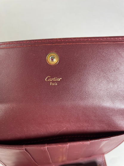 Vintage Cartier Leather Wallet Burgundy Gold Clasp
