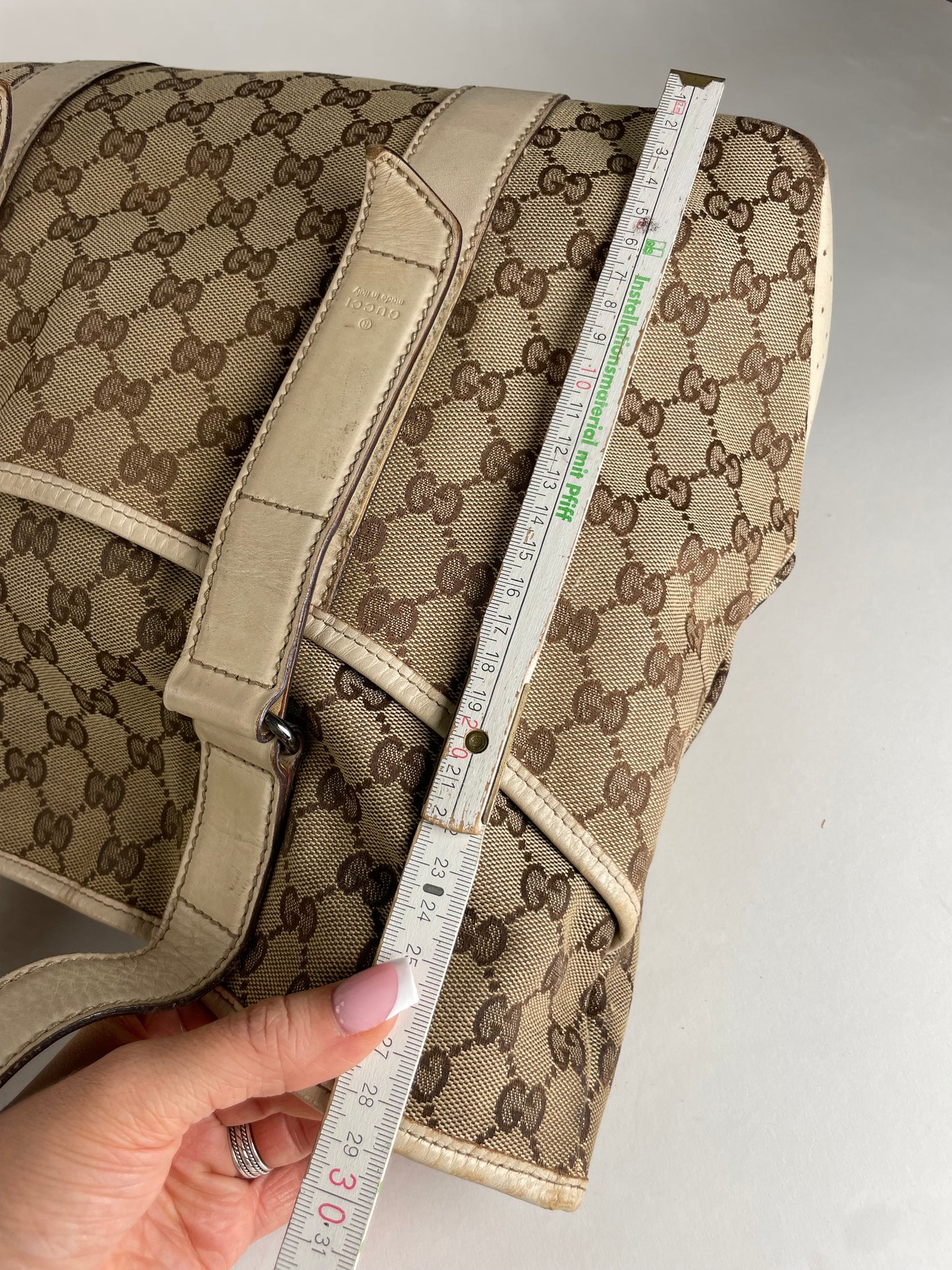 Vintage Gucci Monogram Handbag Beige Brown White