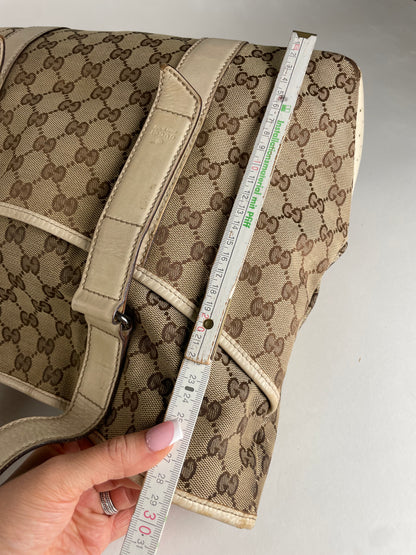 Vintage Gucci Monogram Handbag Beige Brown White