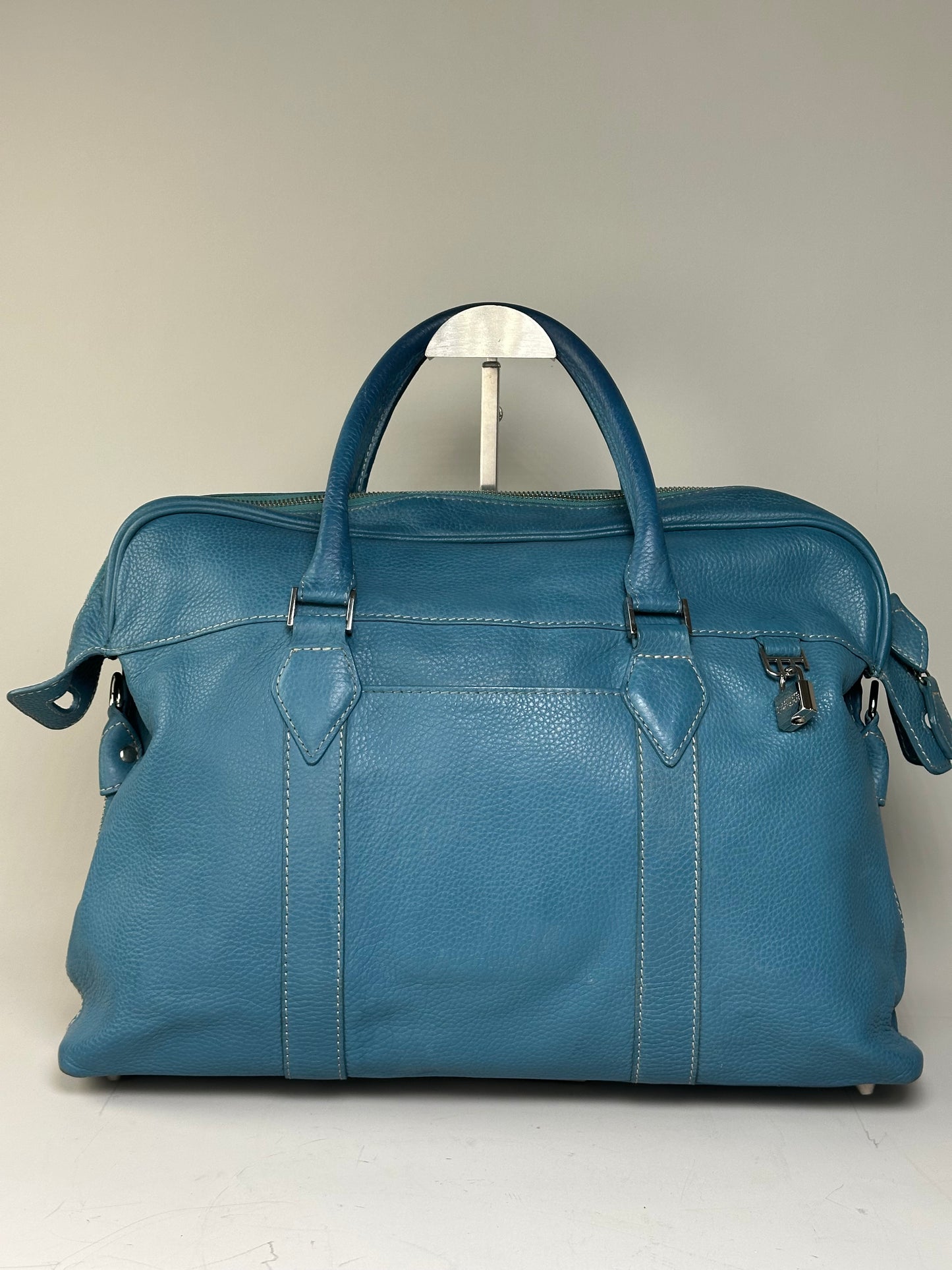 Vintage Destinys Textured Leather Duffle Bag Light Blue