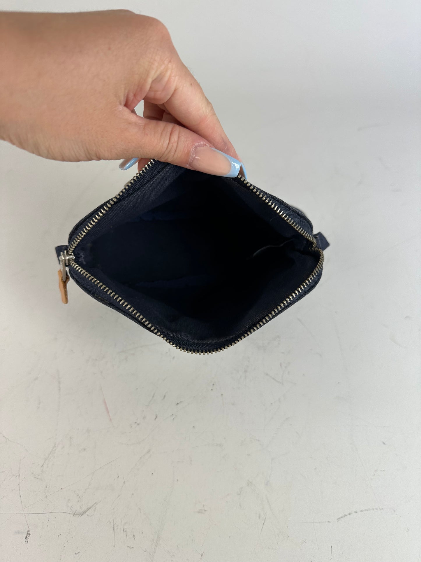 Vintage Hermes Canvas Pouch Navy Leather Trim Silver
