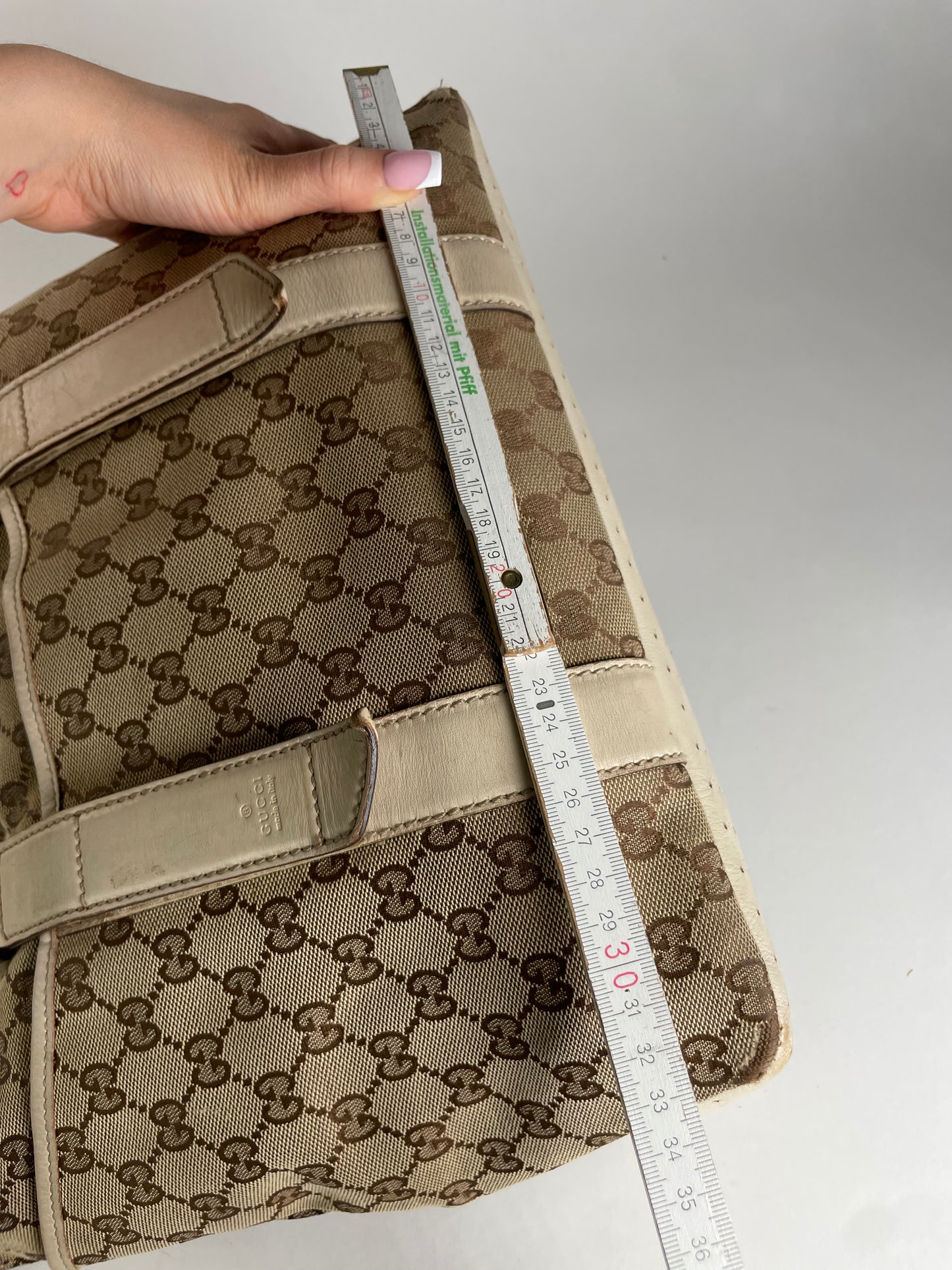 Vintage Gucci Monogram Handbag Beige Brown White