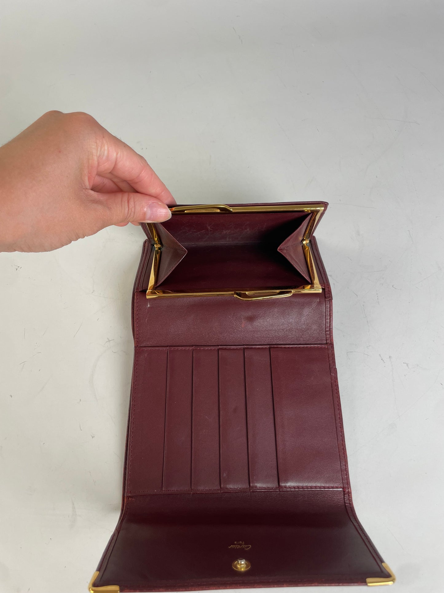 Vintage Cartier Leather Wallet Burgundy Gold Clasp
