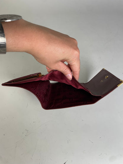 Vintage Cartier Leather Wallet Burgundy Gold Clasp