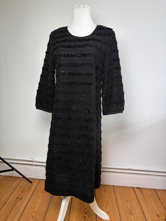 Vintage Courrèges Textured Stripe Midi Dress Black M