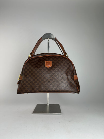 Vintage Celine Paris Triomphe Monogram Leather Handbag Brown
