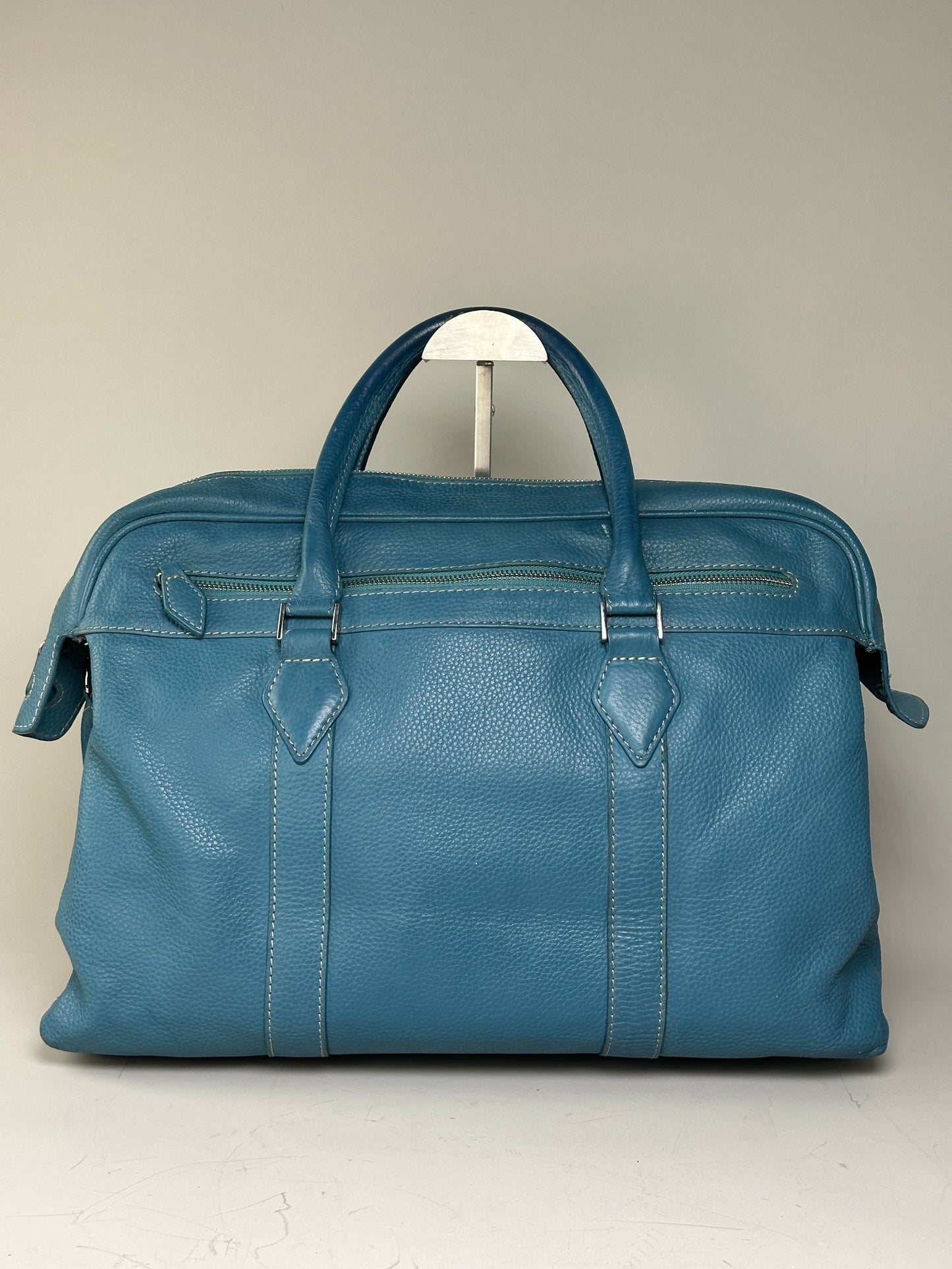 Vintage Destinys Textured Leather Duffle Bag Light Blue