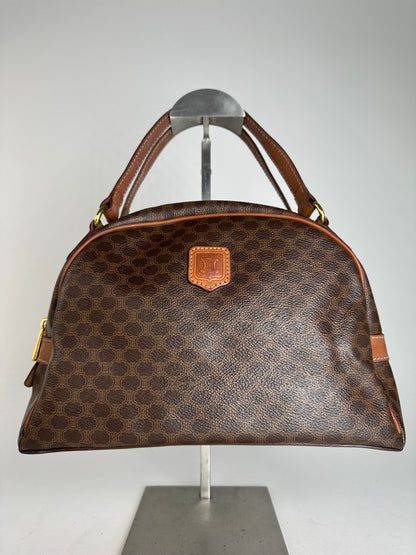 Vintage Celine Paris Triomphe Monogram Leather Handbag Brown