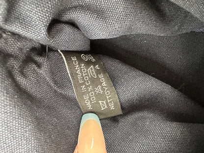 Vintage Hermes Canvas Pouch Navy Leather Trim Silver