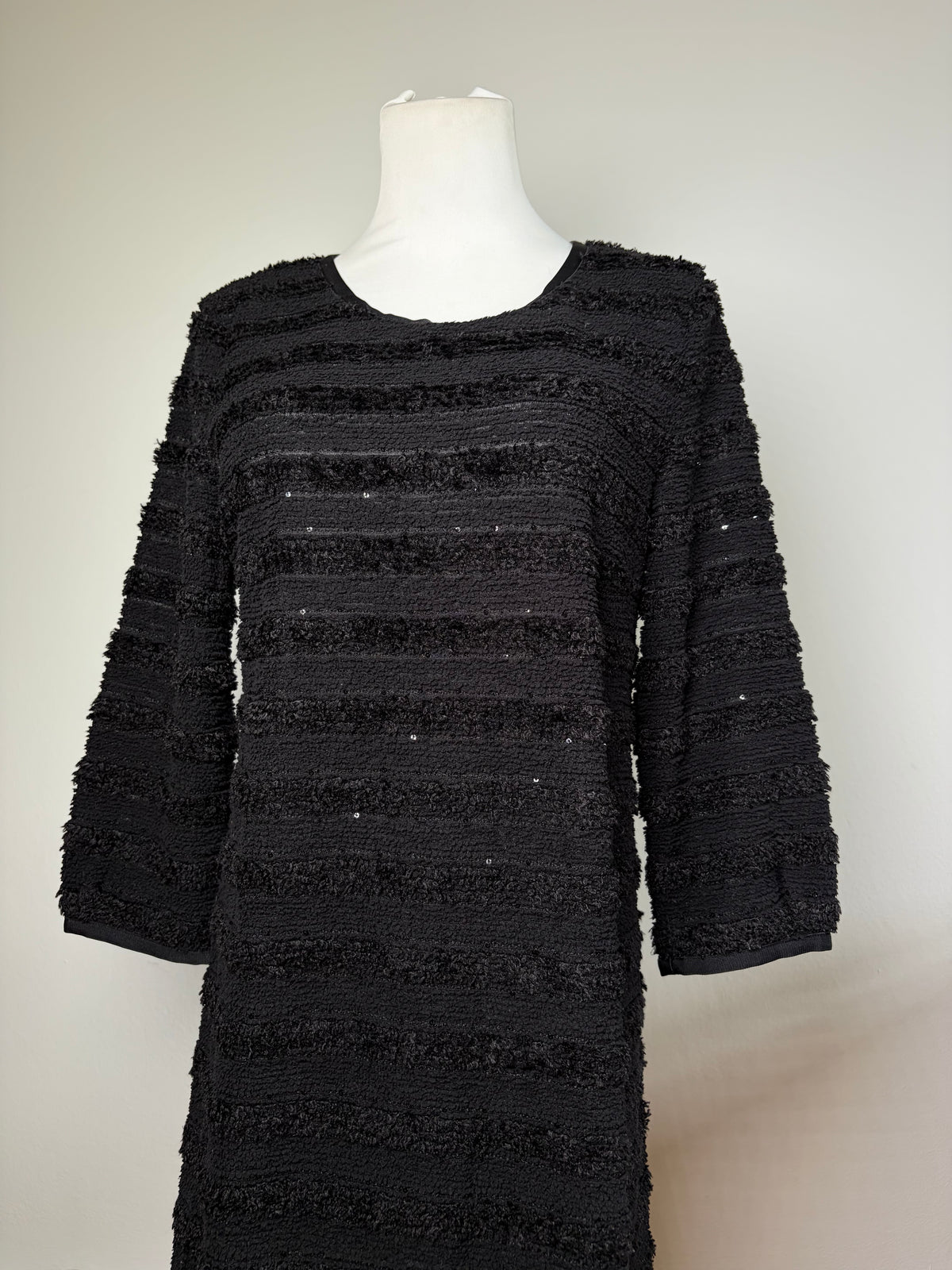 Vintage Courrèges Textured Stripe Midi Dress Black M