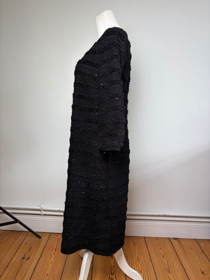 Vintage Courrèges Textured Stripe Midi Dress Black M