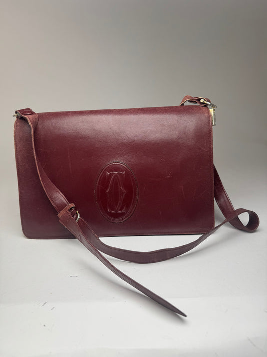 Vintage Cartier Leather Bag Burgundy