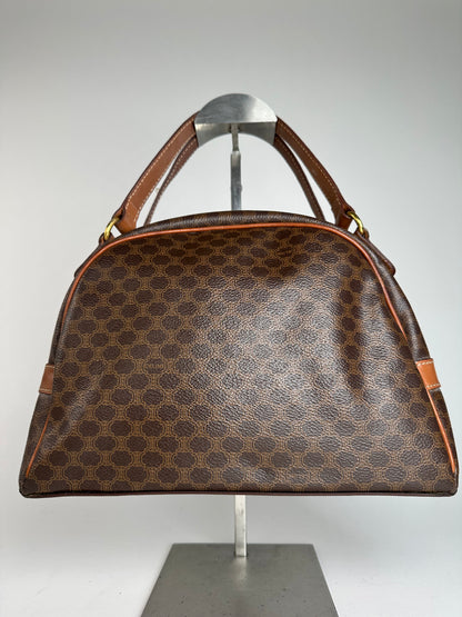 Vintage Celine Paris Triomphe Monogram Leather Handbag Brown