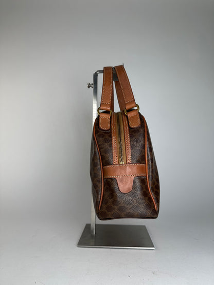 Vintage Celine Paris Triomphe Monogram Leather Handbag Brown