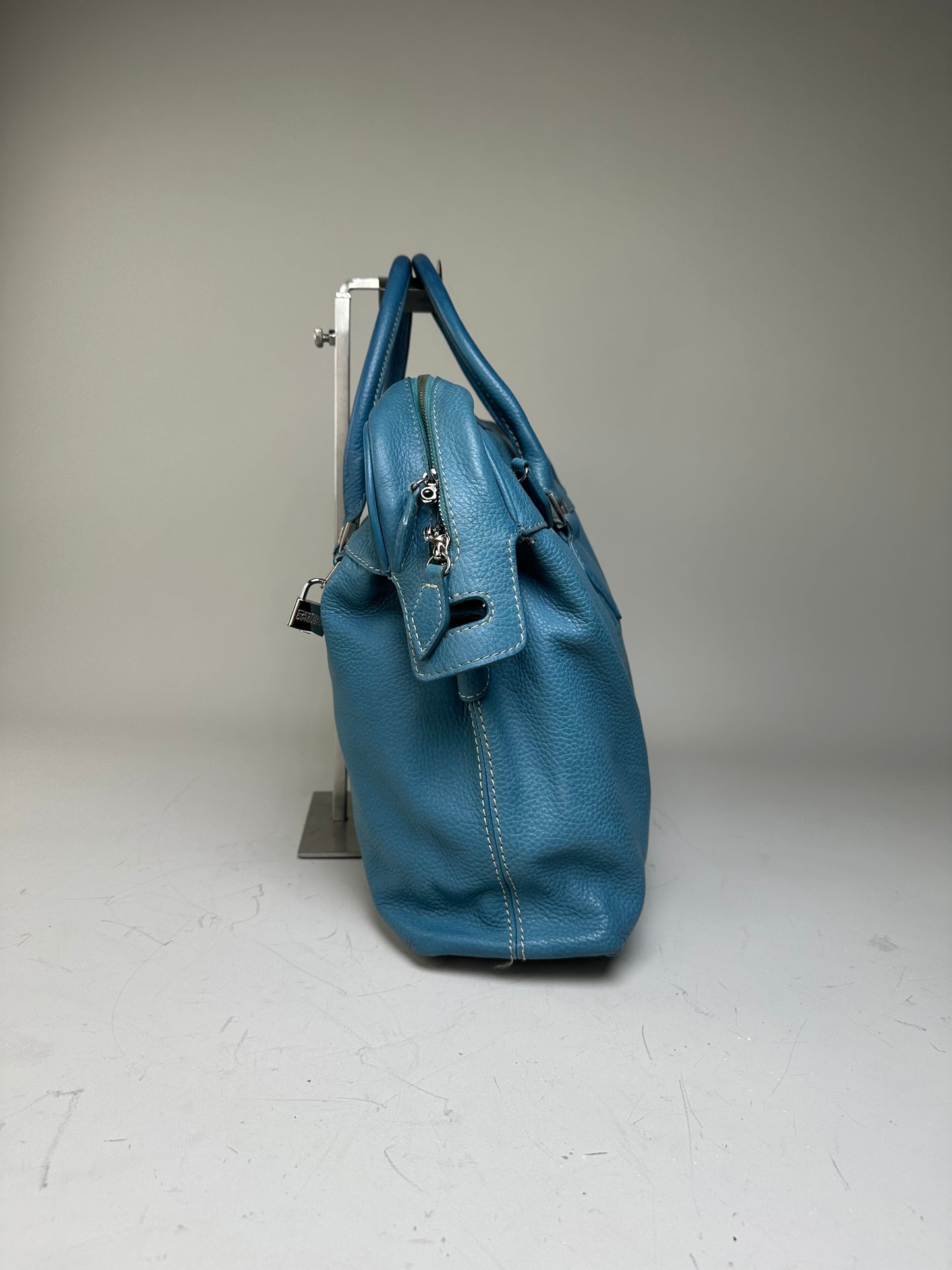 Vintage Destinys Textured Leather Duffle Bag Light Blue