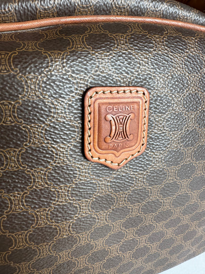 Vintage Celine Paris Triomphe Monogram Leather Handbag Brown