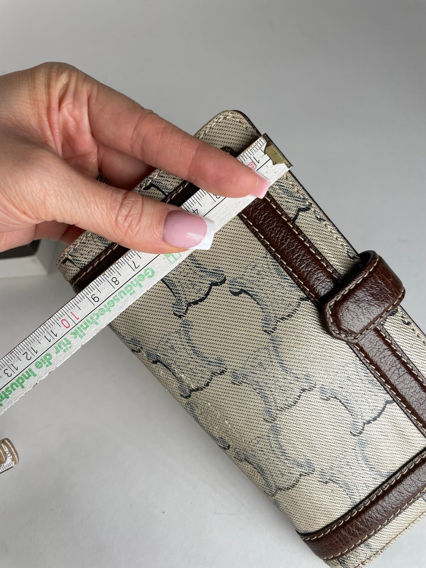 Vintage Celine Paris Triomphe Monogram Leather Wallet White Brown