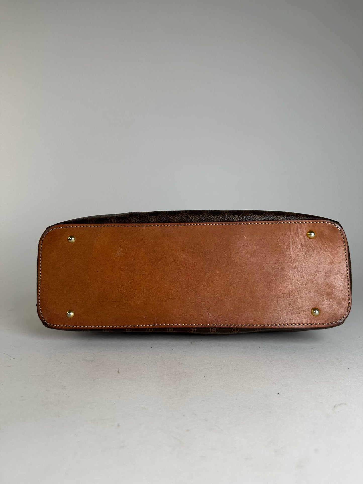 Vintage Celine Paris Triomphe Monogram Leather Handbag Brown
