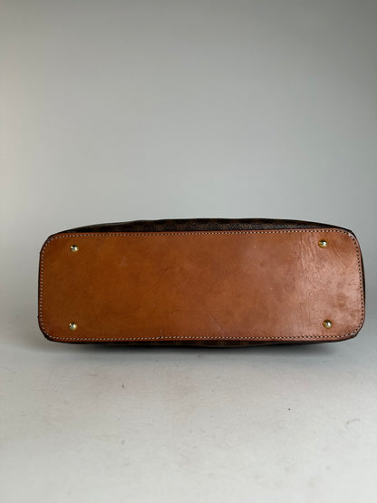 Vintage Celine Paris Triomphe Monogram Leather Handbag Brown