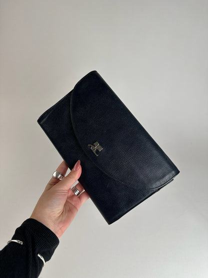 Vintage Courreges Paris leather clutch black