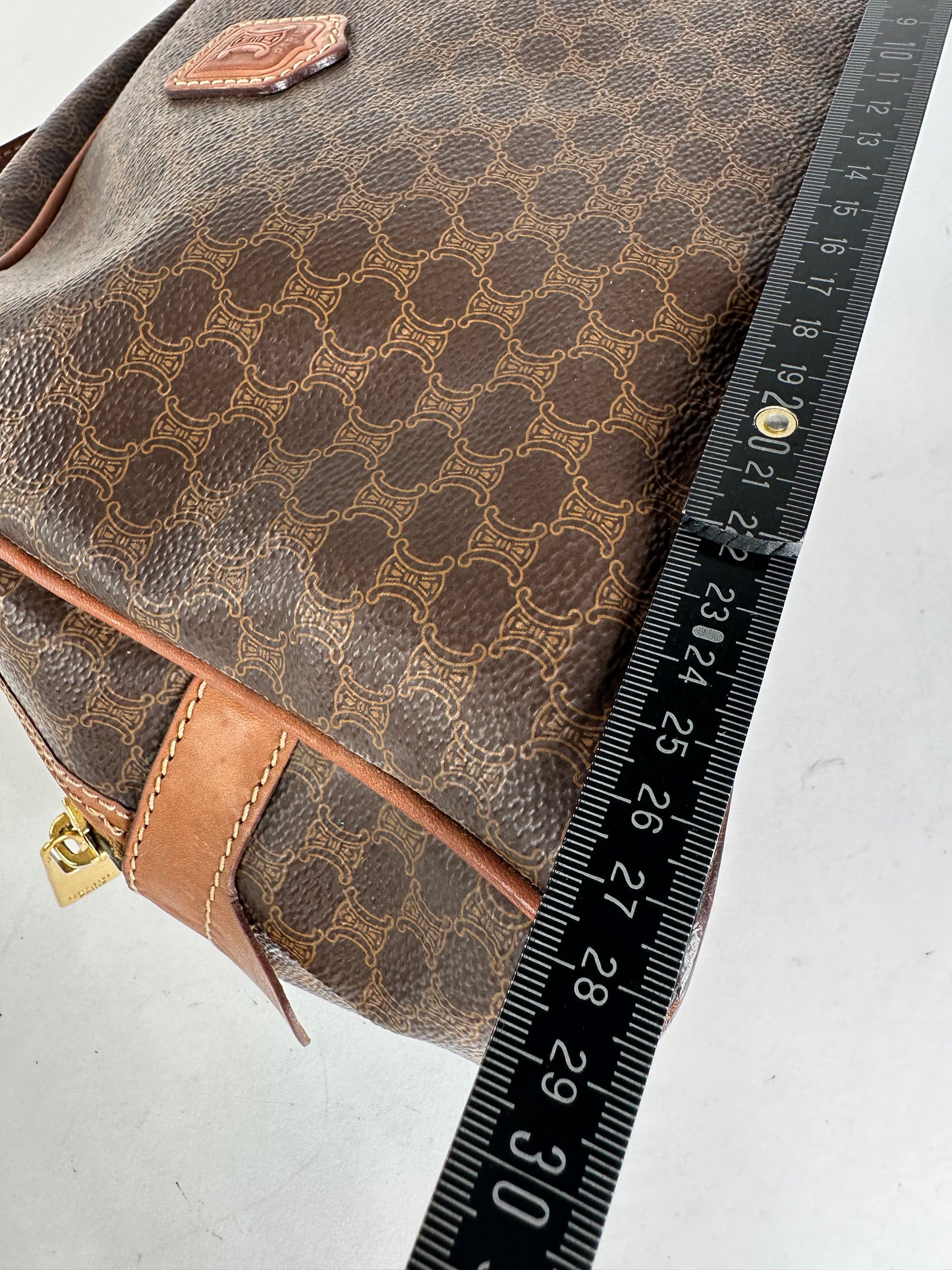 Vintage Celine Paris Triomphe Monogram Leather Handbag Brown