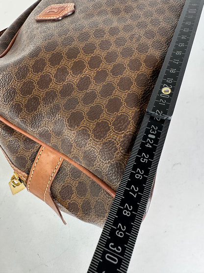 Vintage Celine Paris Triomphe Monogram Leather Handbag Brown