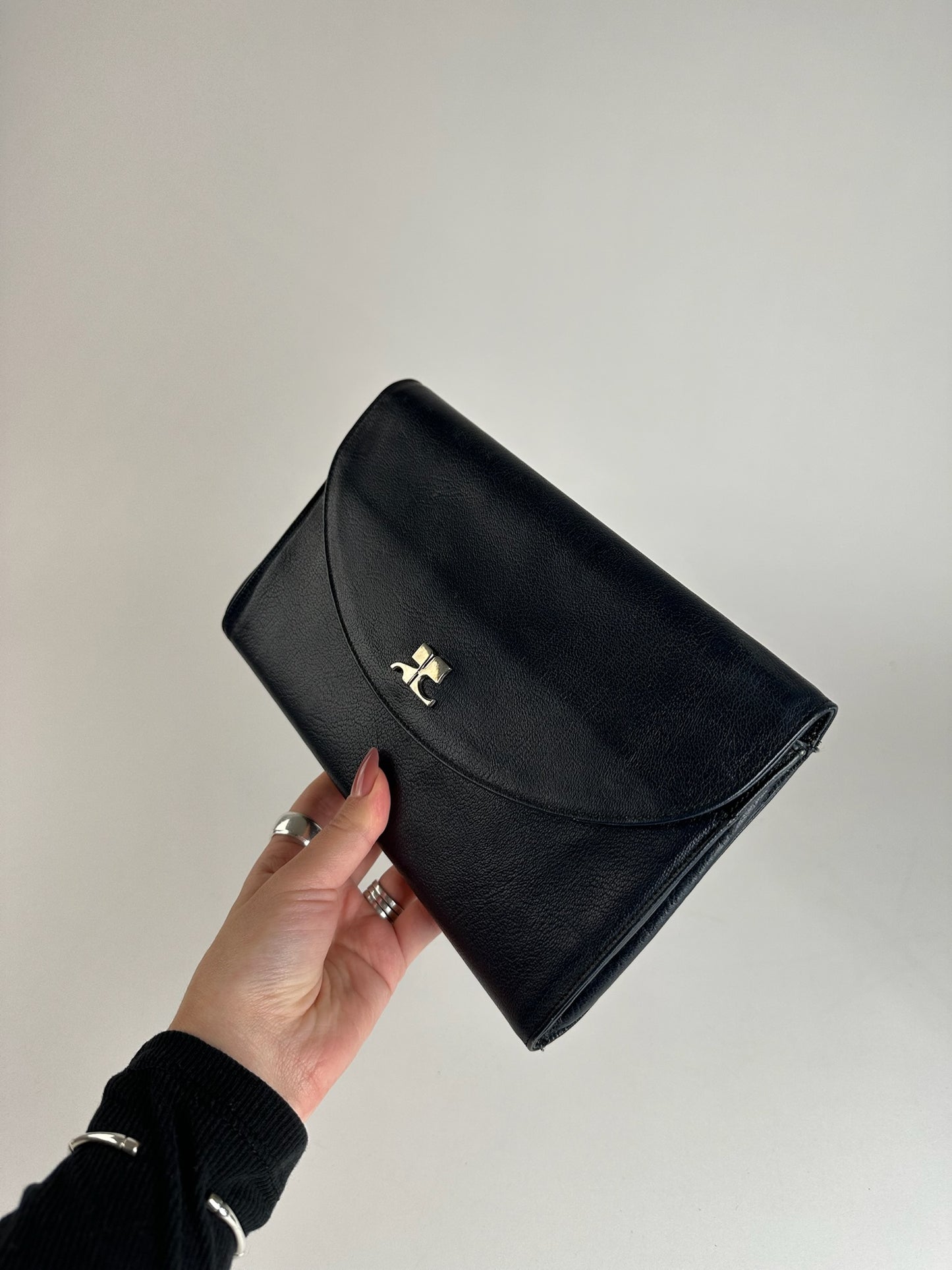 Vintage Courreges Paris leather clutch black
