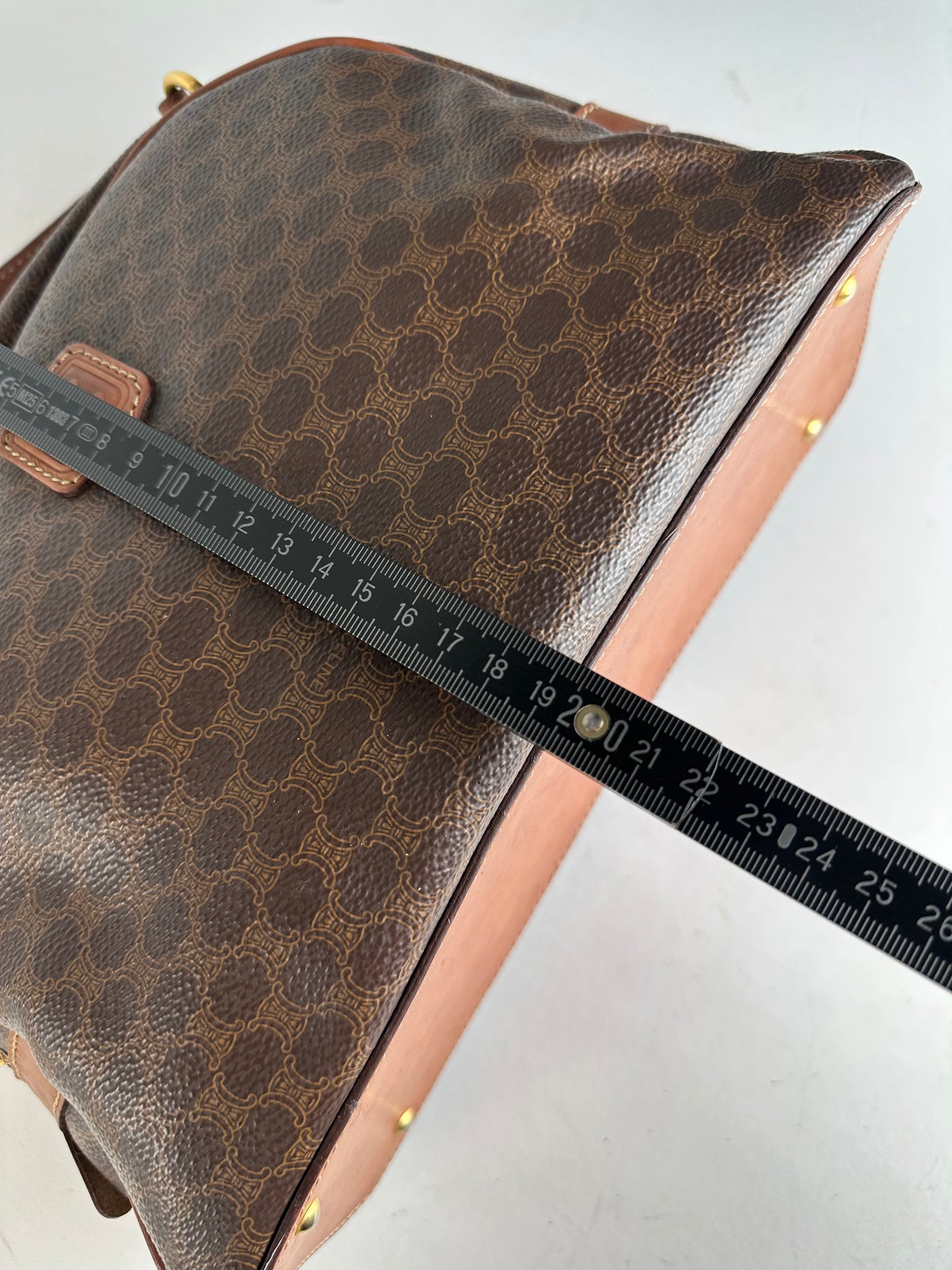 Vintage Celine Paris Triomphe Monogram Leather Handbag Brown