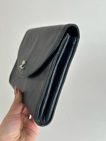 Vintage Courreges Paris leather clutch black