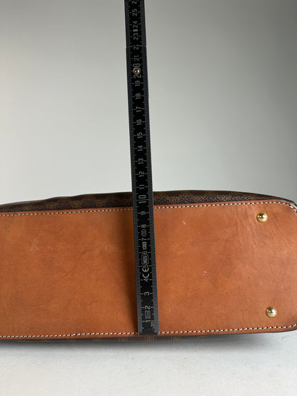 Vintage Celine Paris Triomphe Monogram Leather Handbag Brown