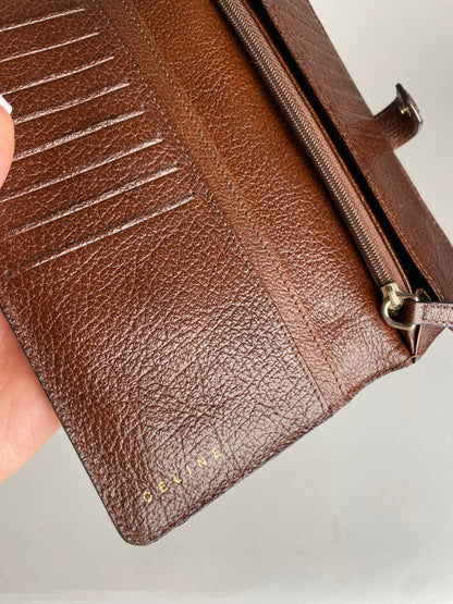 Vintage Celine Paris Triomphe Monogram Leather Wallet White Brown