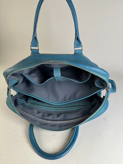 Vintage Destinys Textured Leather Duffle Bag Light Blue