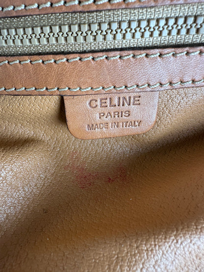 Vintage Celine Paris Triomphe Monogram Leather Handbag Brown
