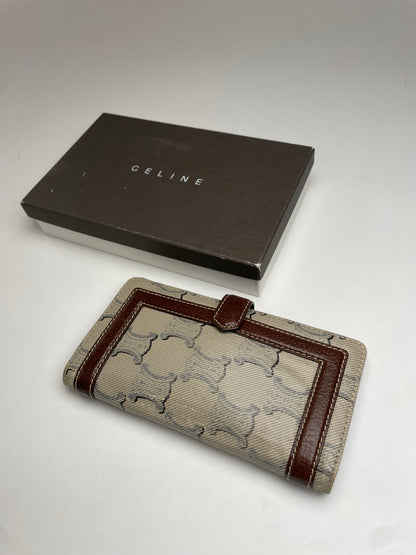 Vintage Celine Paris Triomphe Monogram Leather Wallet White Brown