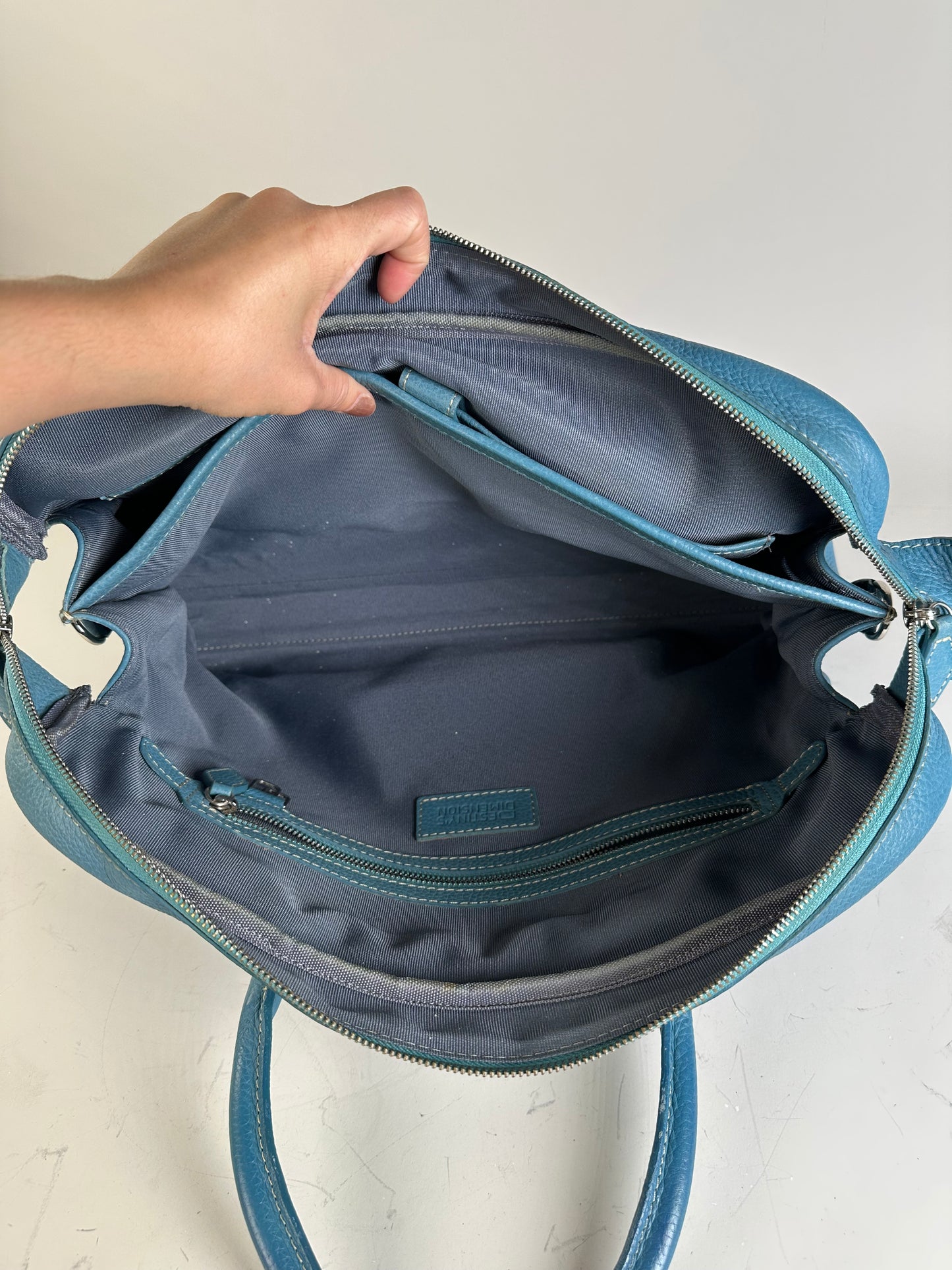 Vintage Destinys Textured Leather Duffle Bag Light Blue