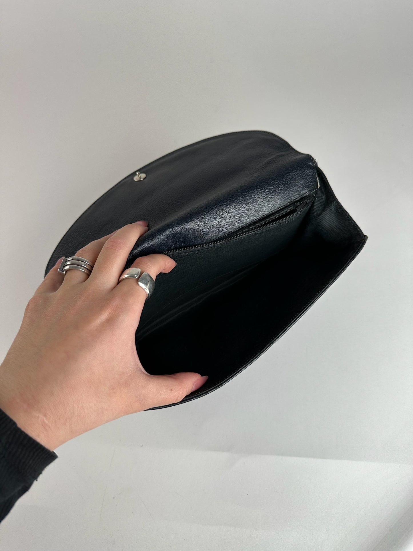 Vintage Courreges Paris leather clutch black