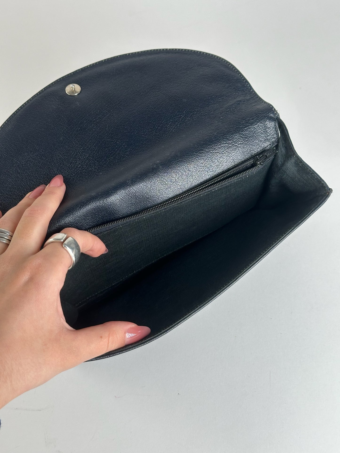 Vintage Courreges Paris leather clutch black