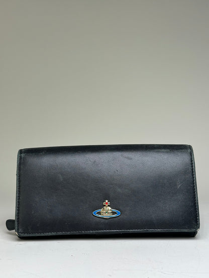 Vintage Vivienne Westwood Leather Wallet Black Gold Button