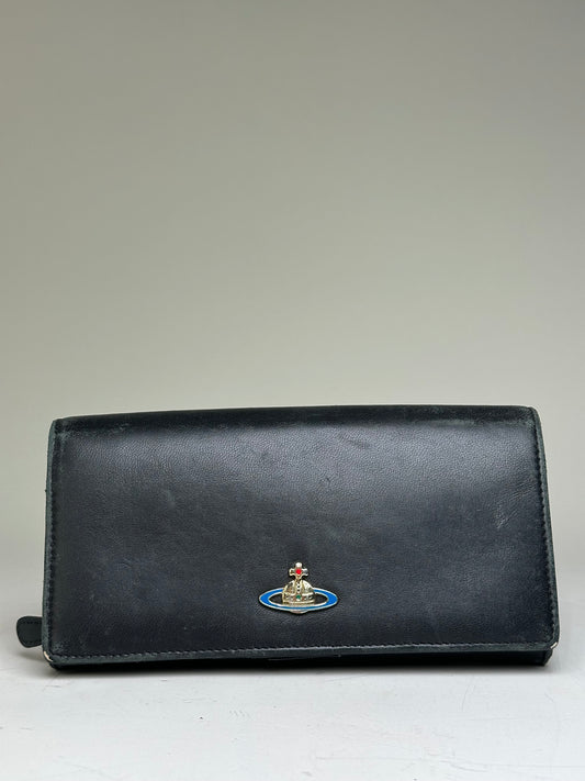 Vintage Vivienne Westwood Leather Wallet Black Gold Button