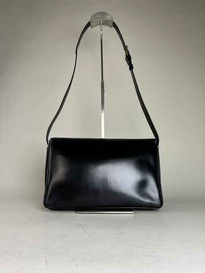 Vintage Loewe Structured Leather Shoulder Bag Black Gold