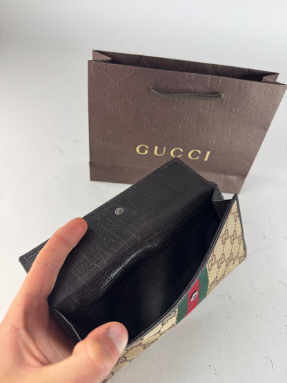 Vintage Gucci Jackie Monogram Leather Long Wallet Beige Brown