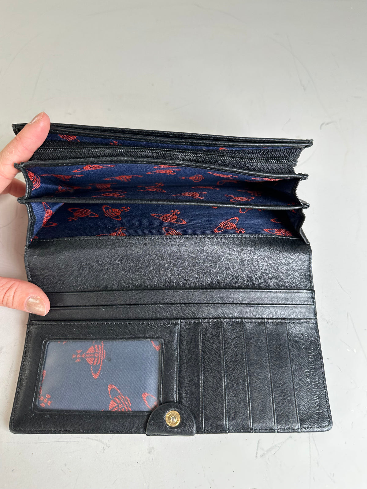 Vintage Vivienne Westwood Leather Wallet Black Gold Button