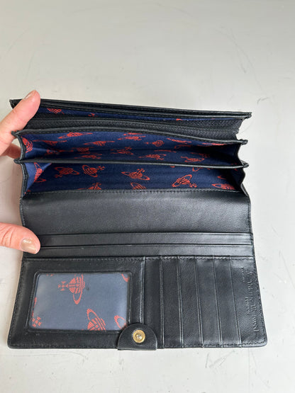 Vintage Vivienne Westwood Leather Wallet Black Gold Button