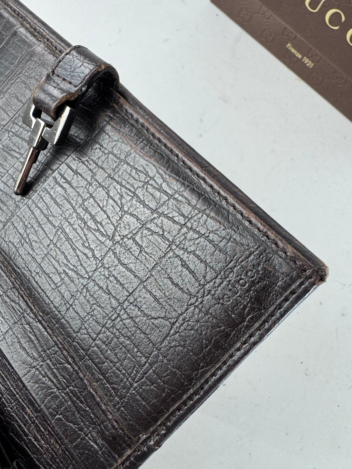 Vintage Gucci Jackie Monogram Leather Long Wallet Beige Brown