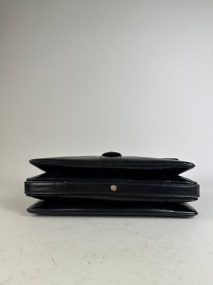 Vintage Loewe Structured Leather Shoulder Bag Black Gold