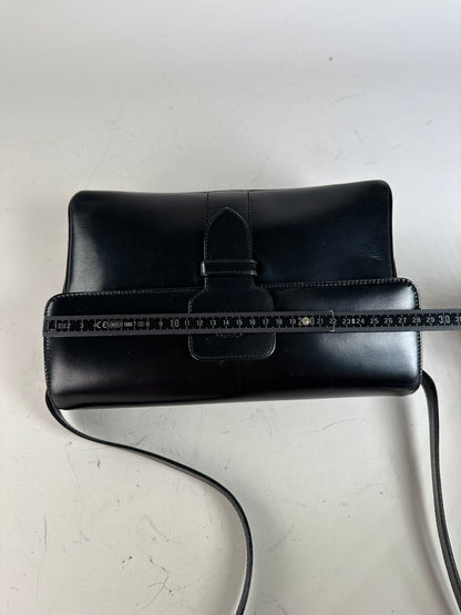 Vintage Loewe Structured Leather Shoulder Bag Black Gold