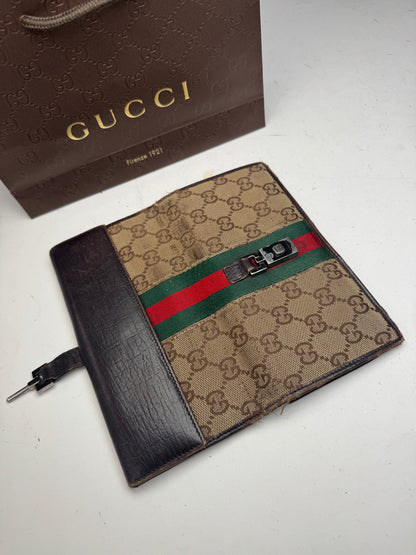 Vintage Gucci Jackie Monogram Leather Long Wallet Beige Brown