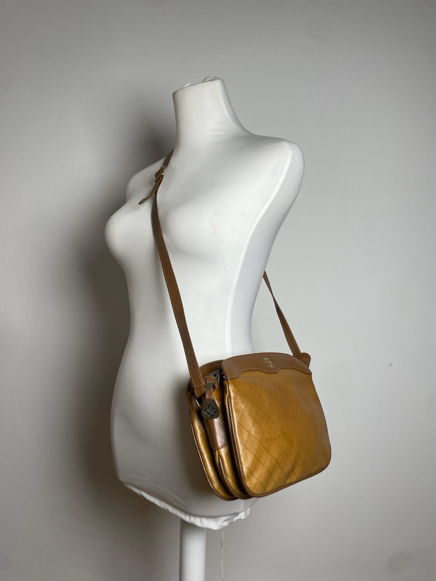 Vintage Givenchy Leather Shoulder Monogram Bag Brown